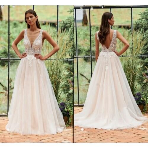 Wedding Dress 2021 V-Neck Boho Sleeveless A-Line Lace Appliques Civil Bohemian Vintage Court Train Robe De Mariee Custom Made