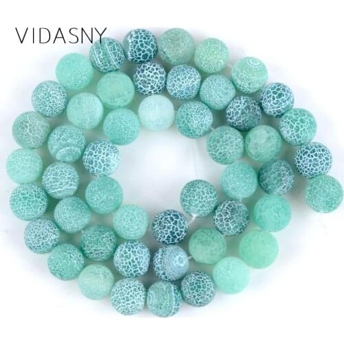 Natural Stone Matte Onyx Round Beads For Jewelry Making Frost Cracked Green Agates Beads 4mm-12mm Diy Bracelet Necklace 15