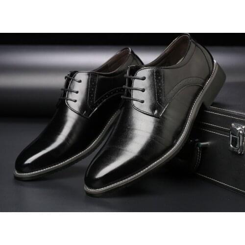Spring Autumn Men Casual Leather Pointed Toe Shoes Large Size Fashion Business Wedding Lace Up Dress Shoes