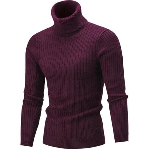 New Solid Color Long Sleeve Knitted Sweater All-matched Turtleneck Twist Men Sweater Pullover for Autumn Winter 2021 Plus Size