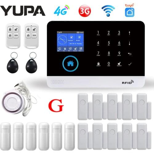 YUPA PG-103 4G 3G GSM Alarm System Tuya Smart Life APP Control for Home Security Alarm w/ PIR Sensor Door Sensor Smart Home Kit