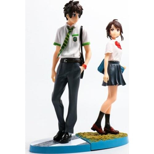 [Funny] 23CM 2pcs/set Your Name PVC Action Figure Tachibana Taki Miyamizu Mitsuha School Uniform Kiminonawa Collection Model