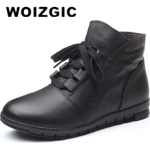 DONGNANFENG Womens Genuine Leather Female Ladies Woman Shoes Boots Lace Up Plush Fur Warm Winter Autumn Ankle 35-41 GP-KMM001