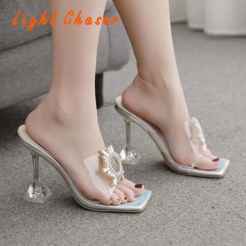 2021 HOT Clear Heels Slippers Women Sandals Summer Shoes Lady Transparent PVC High Pumps Wedding Jelly Buty Damskie High Heels