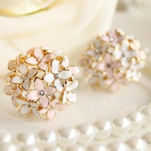 Stud Earrings for Women Female 2021 Boucle d'oreille Crystal Flower Clover Earring Gold Bijoux Jewelry Brincos Mujer