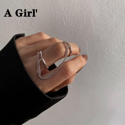 A Girl' Punk Chain Rings Cool Hip Pop Open Finger Rings Women Adjustable Hand Rings For Men Party Gift Jewelry