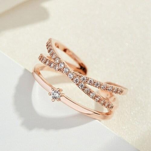 New Minimalist Rose Gold Color Cross Ring Simple Multi Layer Open Adjustable Rings For Women Christian Gift