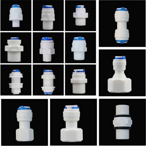 1PCS 1/4" 3/8" OD Hose Tube 1/8" 1/4" 1/2" 3/4" Plastic Pipe Quick Connectors RO Water Connector Fittings Reverse Osmosis System