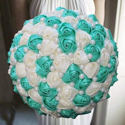 1PCs /lot Green Ribbon Bridal Wedding Flowers With Pearl For Wedding Decoration