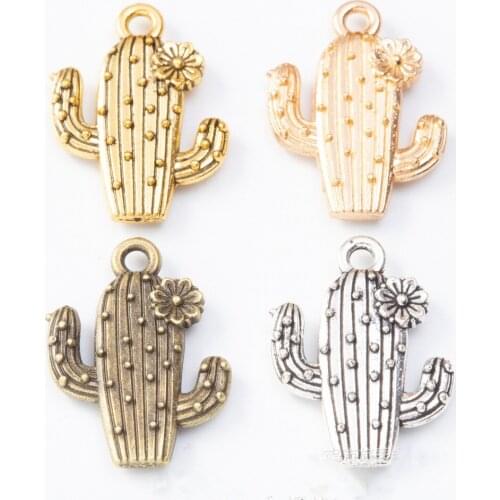 20x15x3mm 20pcs/lot 4 Colors Plated Cactus Charm pendants For Making Handmade Necklaces bracelets Jewelry