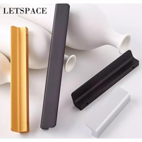 3.8"Modern simple cabinet door edge handle wardrobe drawer pull black hidden furniture handle Hardware kitchen cabinet knob 96mm