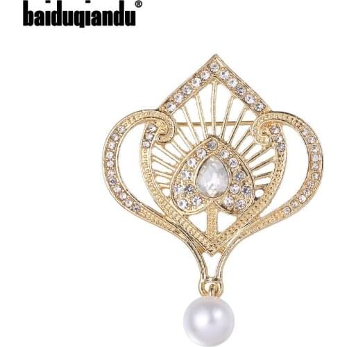 Baiduqiandu 2020 New Arrival Gold Color Plated Vintage Style Simulated Pear Drop Brooches Jewelry
