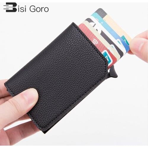 BISI GORO 2021 Anti-theft Credit Card Holder Carbon Fiber RFID Pop-up Clutch Smart Card Wallet Multi Men and Women Unisex Case