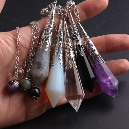 Chakra Dowsing Pendulum Natural Lapis Lazuli Labradorite Crystal Stone Pendant Healing Pendule Energy Pendule Drop Shipping