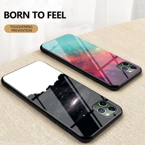 Luxury Starry Sky Glass Phone Case for iPhone 11Pro XS Max XR X Hard Cover for iPhone 8 7 6 6s Plus SE 2020 5SE Anti-fall Case