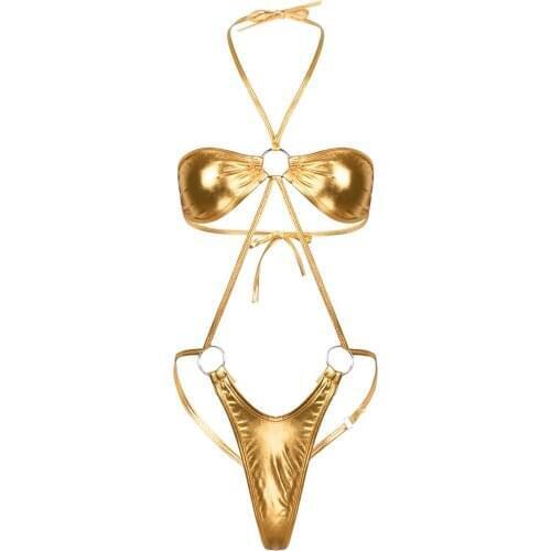 Women Shiny Metallic Sexy Lingerie Porn Underwear Mini Bikini Teddy Monokini Bodysuit Romper Stage Performance Club Party Rave