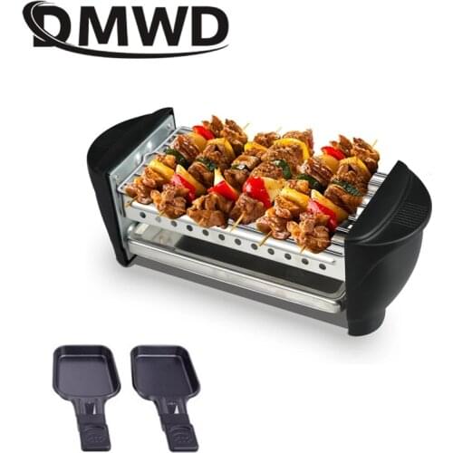 DMWD Smokeless Electric Barbecue Raclette Pan BBQ Teppanyaki Grill Oven Octopus Ball Griddle Mini Chibi Maruko Takoyaki Maker EU
