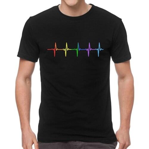 Gay Pride LGBT Heartbeat Pulse T-Shirts Men Streetwear T Shirt Short Sleeve Lesbian Homosexual Tshirts Cotton Tee Top Clothes