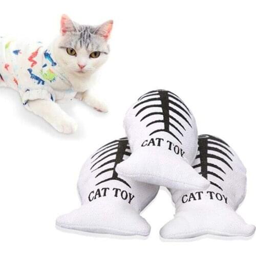 Teeth Grinding Catnip Toys Funny Interactive Canvas Fish Cat Toy Kitten Chewing Toy Claws Thumb Bite Cat Mint Fishbone Shape