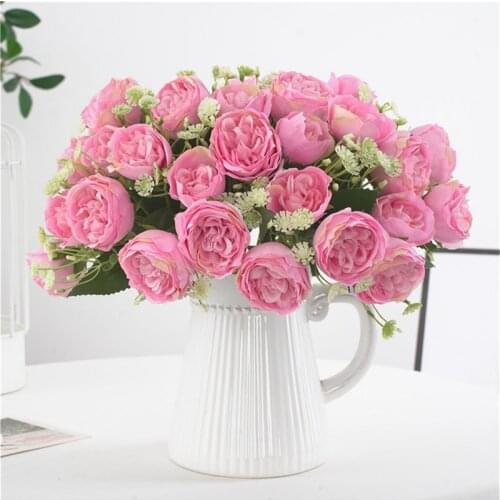 Artificial Flowers Peony Silk Fake Flowers Small Bouquet DIY Home Decoration Pink Faux Flowers for Wedding Decor 27 Cm 5 Colors