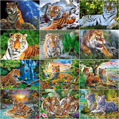 GATYZTORY 40x50cm DIY Frame Paint By Number Tiger Animal For Adults Picture By Numbers Acrylic Drawing On Canvas Home Decor