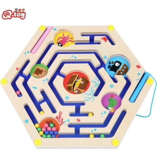 Maze game jigsaw board puzzle Wooden magnetic maze pirate viking maze wood educational toys For Children Fun kids Bead Box Baby