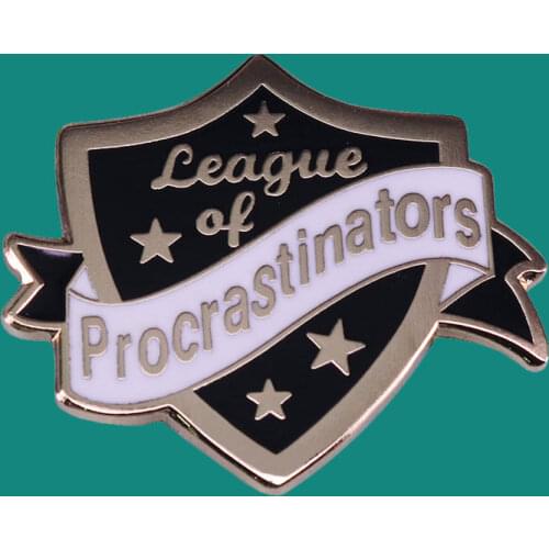 League Of Procrastinators Lapel Brooch Collect Shield Metal Pins Backpack Collar Adorn Cartoon Badges Fashion Jewelry Gifts