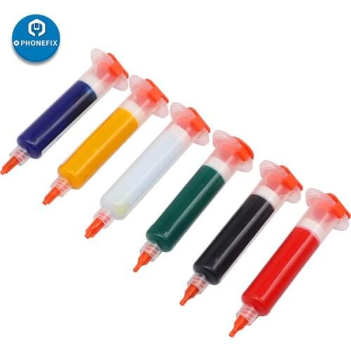 6 Colors UV Curable Solder Mask PCB Paint Welding Fluxes Oil Solder Flux Paste with Booster Syringe Pusher For Soldering Repair