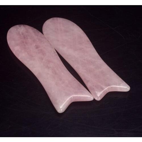 Natural Rose Quartz Slice Fishtail Shaped Traditional Acupressure Guasha Massager Skin Care Scraping Face Massage SPA Wellness
