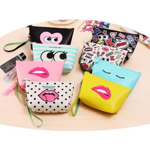 Fashion Waterproof Make up Bag Heart Eye Lip Zipper Bag Storage Pouch Portable Women Travel Cosmetic Cases Bags 5 Styles