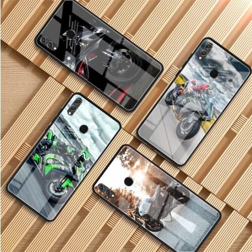 Motorcycle Tempered Glass Phone Case For Huawei P20 P30 P40 P40 Lite Pro Psmart Mate 20 30 Cover Shell