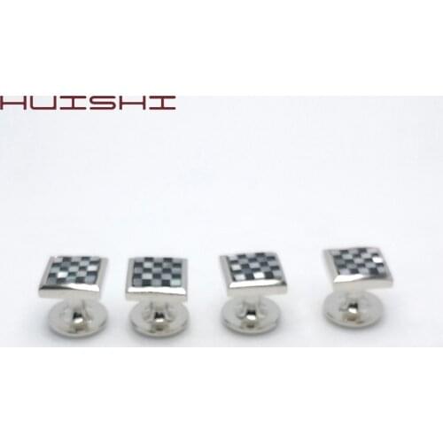HUISHI Mens Cufflinks Tuxedo Studs With Black Blue Pink Studs Set 4PC Formal Shirts Business Wedding With Shiny Silvery Trimming