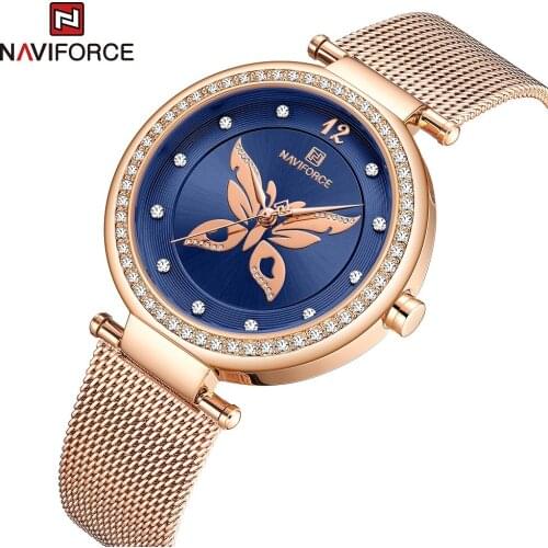 NAVIFORCE 3D Pattern Flower Quartz Watch Women Watches Luxury Steel Mesh Charming Analog Girl Clock Relogio Feminino 2020