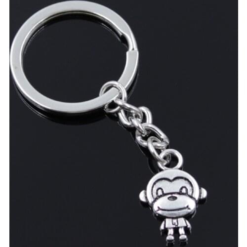 New Fashion Men 30mm Keychain DIY Metal Holder Chain Vintage Double Sides Monkey 15x27mm Silver Color Pendant Gift