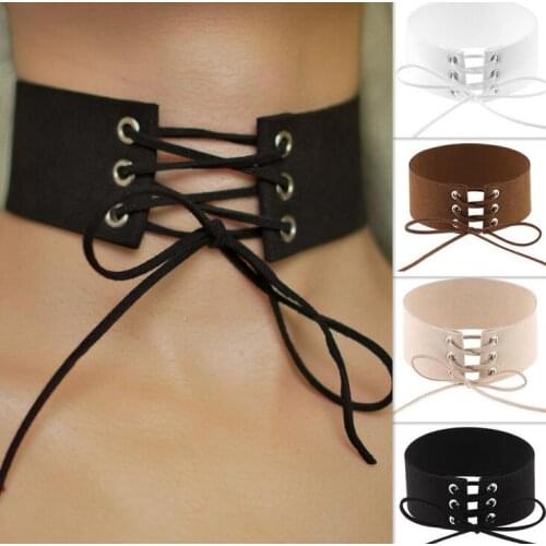 Vintage style 4cm wide velvet fabric choker suede cord tied neck choker necklace
