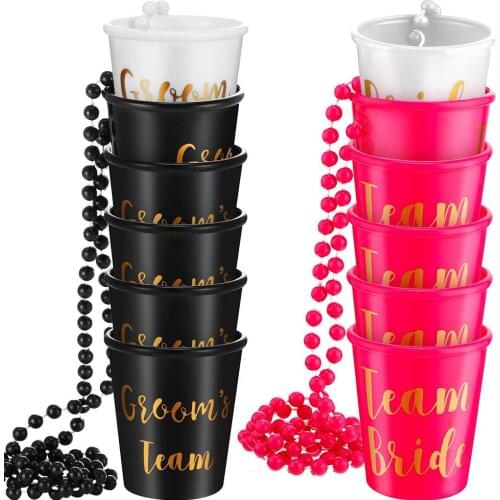 Team Bride Groom To Be Plastic Beads Shot Cup Necklace Black Rose Drinking Cups for Bridal Shower Hen Party Decoration Supplies