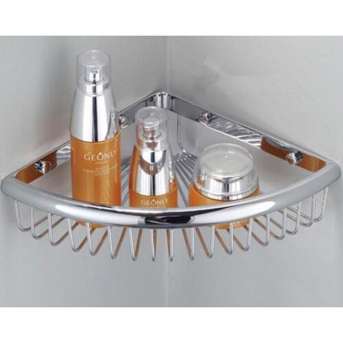 Polished Chrome brass Wall Mounted Bathroom Single Tier Corner Shower Shelf Storage Basket Bathroom Accessory mba512