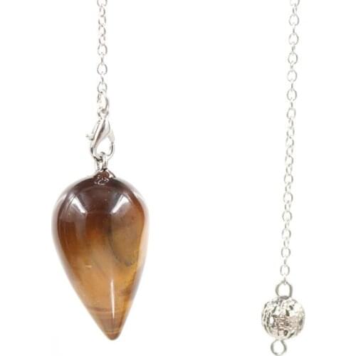 FYSL Silver Plated Water Drop Tiger Eye Stone Pendant Link Chain Lapis Lazuli Pendulum Jewelry