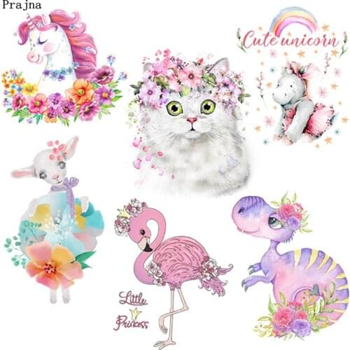 Prajna Cartoon Animal Stripe Heat Transfer Vinyl Iron On Transfer For Clothing DIY Cute Cat Thermal Stickers On Clothes Applique