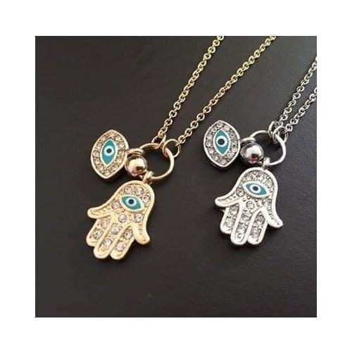 Fatima Hamsa Hand Necklace Blue Evil Eye Chain Pendant Gold Or Chain Necklaces Lady Jewelry Accessories