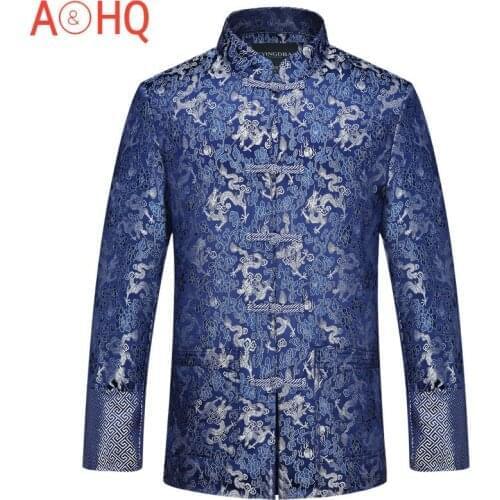 Red Silk Jacket Men Autumn Dragon Cheongsam Tops Plus Size 4XL Traditional Chinese Clothing Tang Suit Wedding Jacket 2021