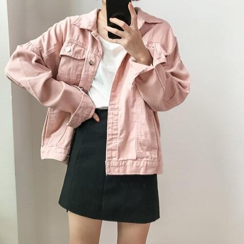 Womens Thin Denim Jacket Spring Autumn Female Long Sleeve Pink Jean Coats Tops Korean Style Chic Retro Casual Loose Outerwear