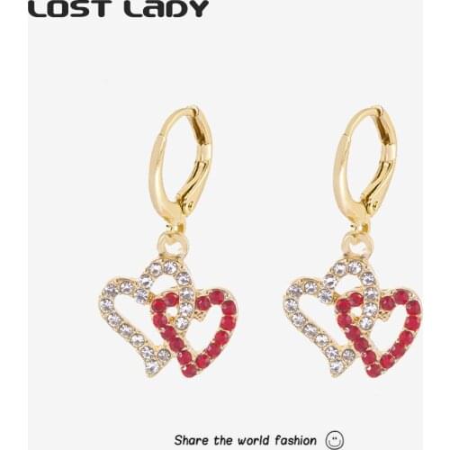 Lost Lady Fashion Hollow Heart Dangle Earrings Cute Bling Rhinestone Earrings for Women Girls Party Jewelry Gift Wholesale