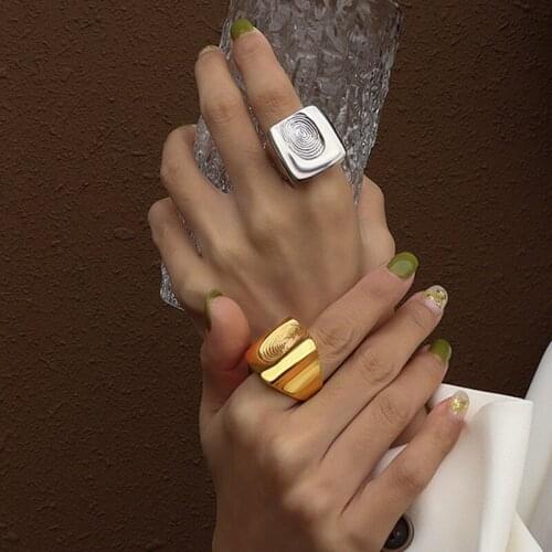 European And American Style Ring Exaggerated Fingerprint Decryption Personality Jewelry 2021 Hot Designer Titanium Steel Female