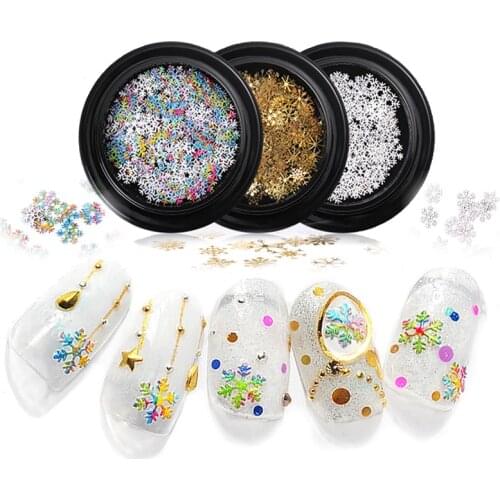 1 Bottle 3D Gold Silver Metal Nail Art Decoration Sequins Christmas Snowflake Star Hollow Nail Accessories Thin AB Manicure Tool