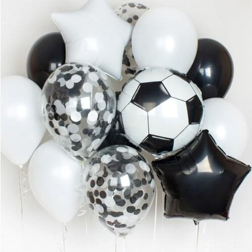 1set Soccer Football balloons Theme 12inch Helium Latex Balloons Black Green Boy Birthday Party Decor Foil football Toys Balloon