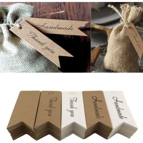 100pcs Handmade Tag Label DIY Material Thank You Gift Baking Tag Label Wedding/Candy/Baby Thanksgiving Gift Party Supplies