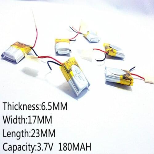 3.7V 180mAh 651723 Lithium Polymer Li-Po li ion Rechargeable Battery cells For Mp3 MP4 MP5 GPS mobile bluetooth