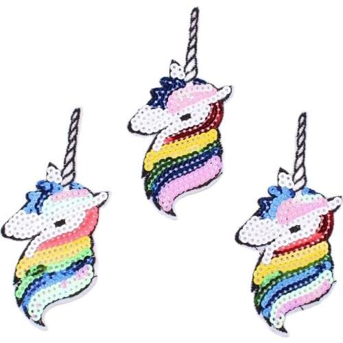 5PCS Sequined Unicorn Patch Iron On Fabric Stickers DIY Clothes Jeans Backpack Badge Handmade Fabric Appliques