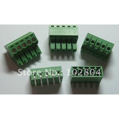 60 pcs Angle 5pin/way Pitch 3.81mm Screw Terminal Block Connector Green Color Pluggable Type with angle pin